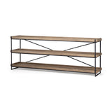 Trey I 80L x 16W Brown Wood and Black Iron Console Table from Mercana - Luna Furniture