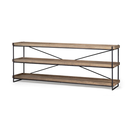 Trey I 80L x 16W Brown Wood and Black Iron Console Table from Mercana - Luna Furniture