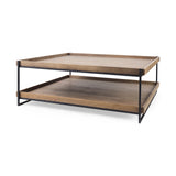 Trey 48x46 Rectangular Brown Solid Wood Top Table Black Metal Frame Two-Tier Coffee Table from Mercana - Luna Furniture