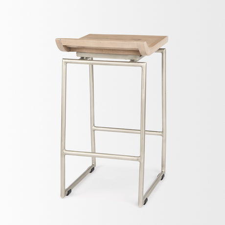 Givens 25.8"H Seat Height Brown Wood W/Silver Metal Frame Counterstool from Mercana - Luna Furniture