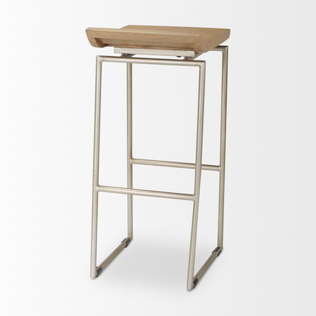 Givens 31.8"H Seat Height Brown Wood W/Silver Metal Frame Barstool from Mercana - Luna Furniture