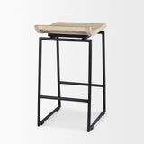 Givens 25.8"H Seat Height Natural Wood W/Black Metal Counter Stool from Mercana - Luna Furniture