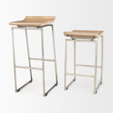 Givens 31.8"H Seat Height Brown Wood W/Silver Metal Frame Barstool from Mercana - Luna Furniture