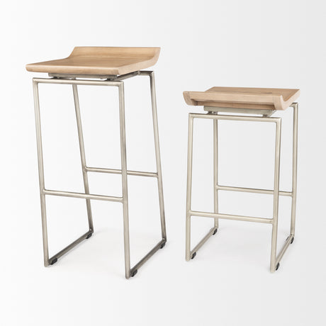 Givens 31.8"H Seat Height Brown Wood W/Silver Metal Frame Barstool from Mercana - Luna Furniture