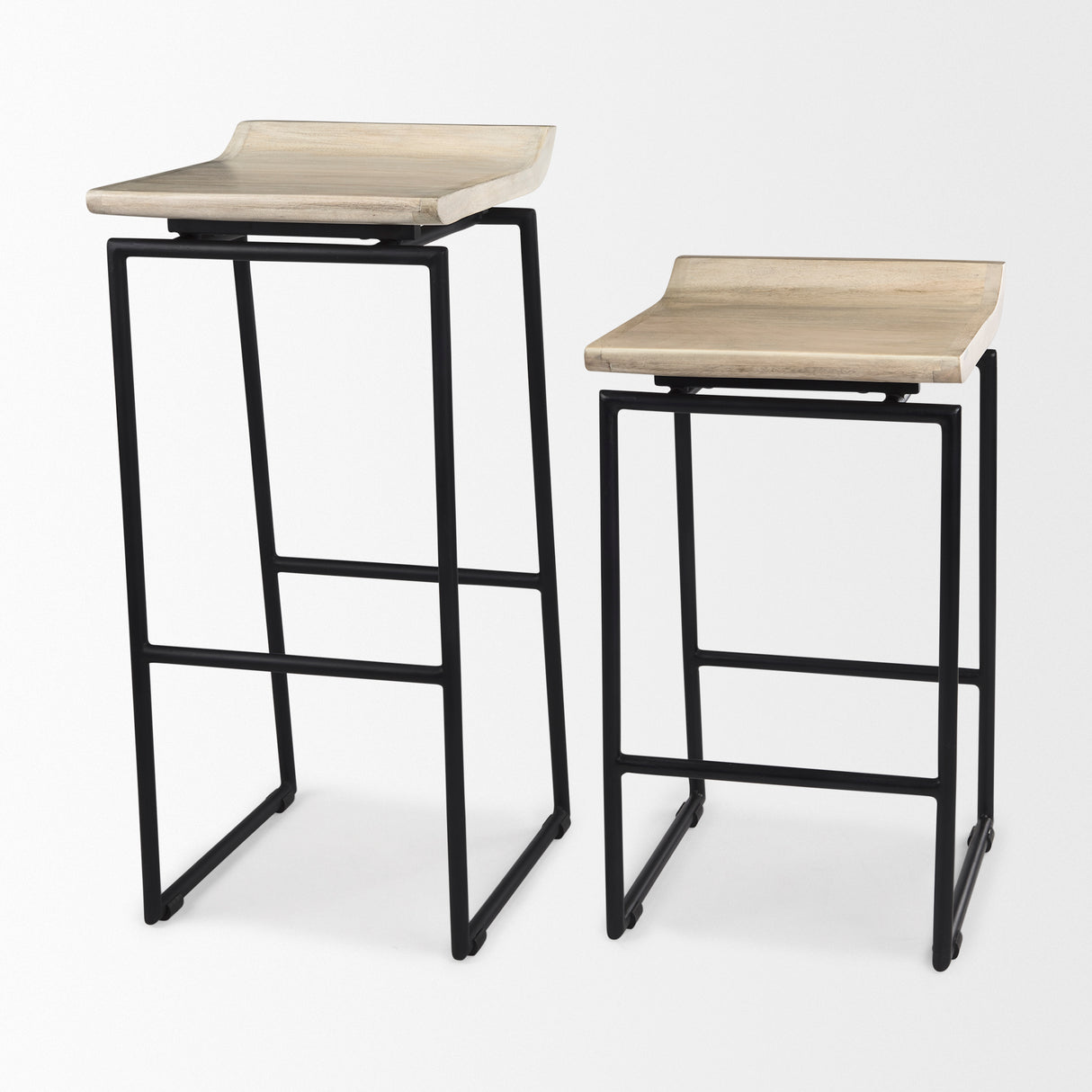 Givens 25.8"H Seat Height Natural Wood W/Black Metal Counter Stool from Mercana - Luna Furniture