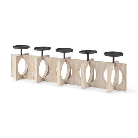 Cambie 29.0L x 6.0W x 9.0H Natural Wood W/Black Metal Candle Holders from Mercana - Luna Furniture