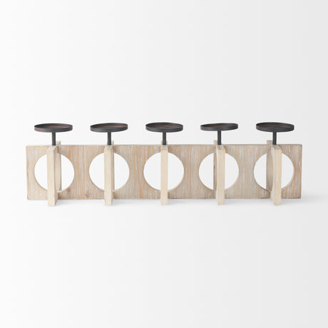 Cambie 29.0L x 6.0W x 9.0H Natural Wood W/Black Metal Candle Holders from Mercana - Luna Furniture