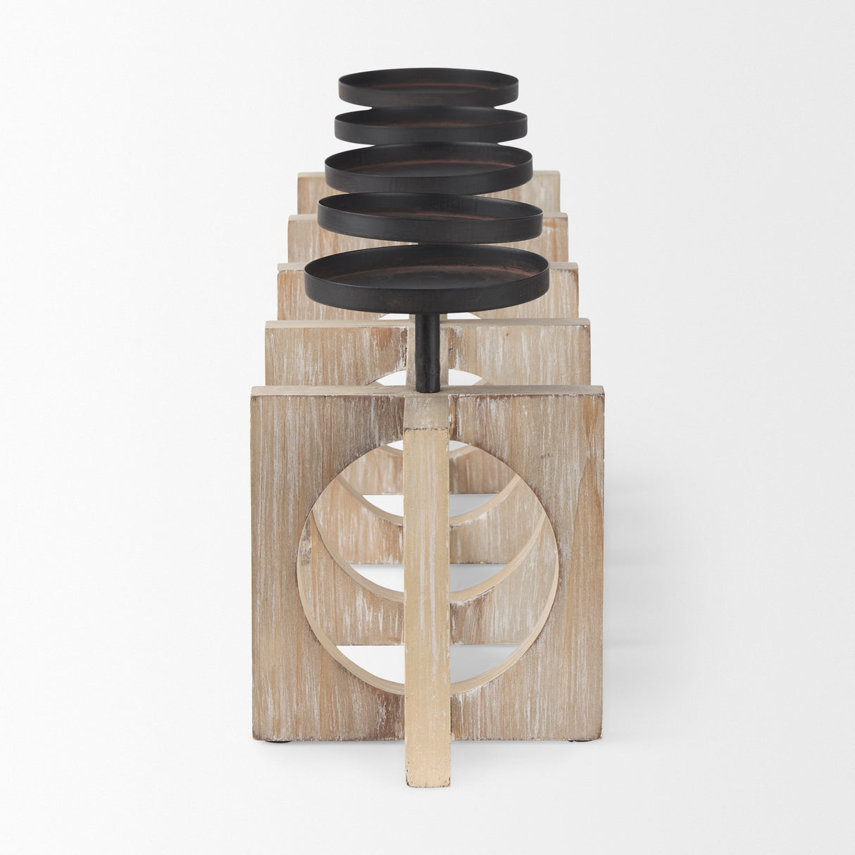Cambie 29.0L x 6.0W x 9.0H Natural Wood W/Black Metal Candle Holders from Mercana - Luna Furniture