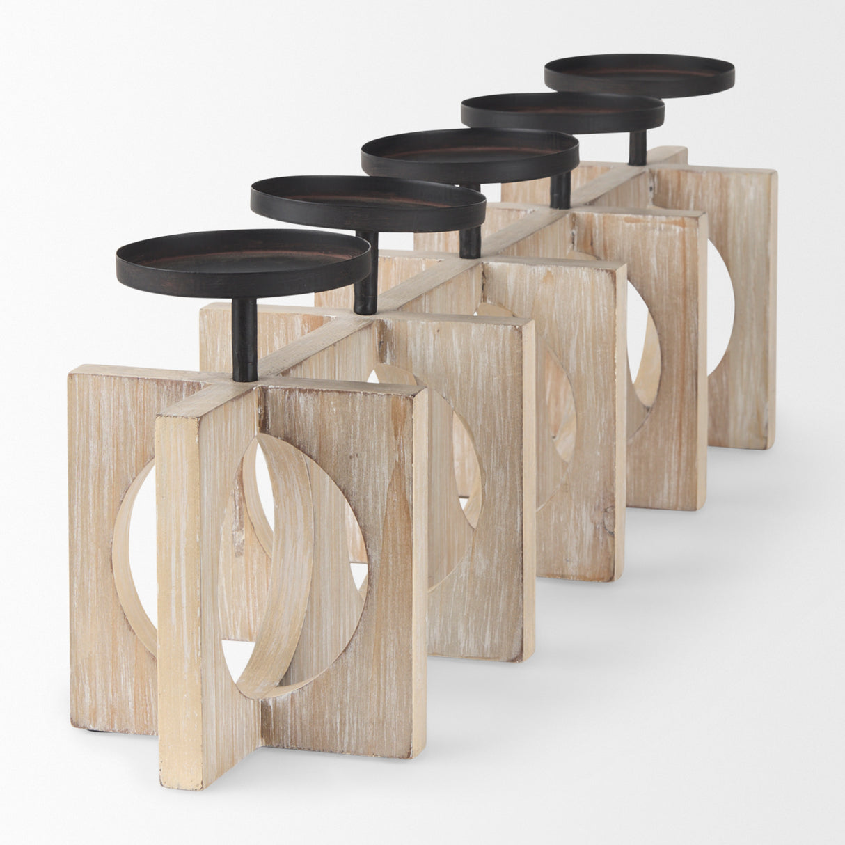 Cambie 29.0L x 6.0W x 9.0H Natural Wood W/Black Metal Candle Holders from Mercana - Luna Furniture