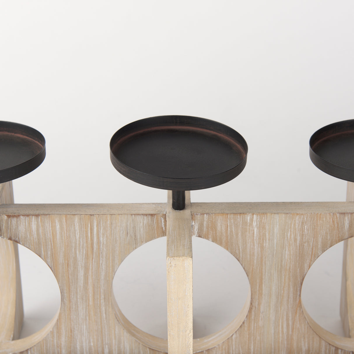 Cambie 29.0L x 6.0W x 9.0H Natural Wood W/Black Metal Candle Holders from Mercana - Luna Furniture