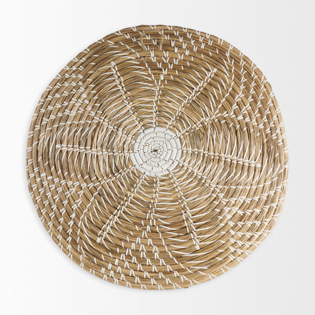 Mekhi 24.0L x 24.0W x 3.5 Light Brown Seagrass W/White String Round Wall Hanging Plate from Mercana - Luna Furniture
