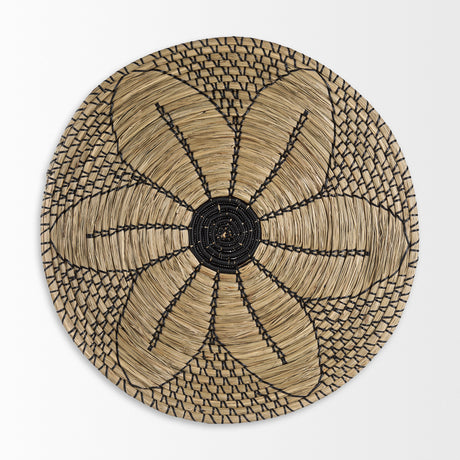 Mekhi 24.0L x 24.0W x 3.5 Light Brown Seagrass W/Black String Round Wall Hanging Plate from Mercana - Luna Furniture