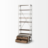 Brodie III 32L x 22W x 94H Medium Brown Wood Silver Accent Four Shelf Shelving Unit from Mercana - Luna Furniture