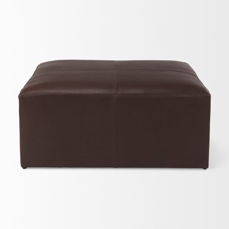 Minara 36L x 36W x 16H Square Dark Brown Leather Wrapped Ottoman from Mercana - Luna Furniture