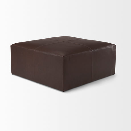 Minara 36L x 36W x 16H Square Dark Brown Leather Wrapped Ottoman from Mercana - Luna Furniture