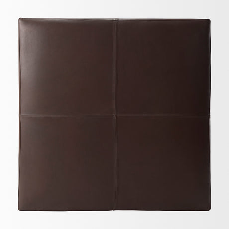 Minara 36L x 36W x 16H Square Dark Brown Leather Wrapped Ottoman from Mercana - Luna Furniture