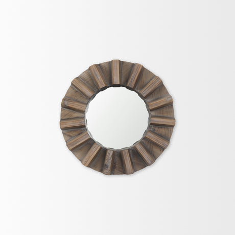 Sprocket 17" Round Brown Wood Frame Mirror from Mercana - Luna Furniture