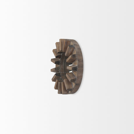 Sprocket 17" Round Brown Wood Frame Mirror from Mercana - Luna Furniture
