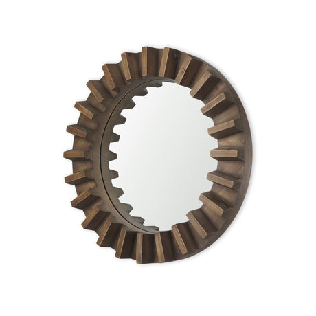 Sprocket 26" Round Brown Wood Frame Mirror from Mercana - Luna Furniture