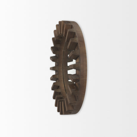 Sprocket 26" Round Brown Wood Frame Mirror from Mercana - Luna Furniture