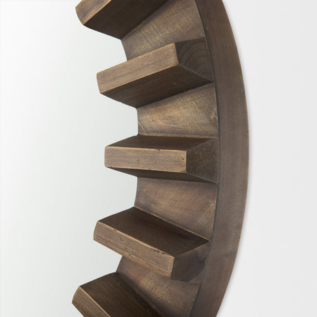 Sprocket 26" Round Brown Wood Frame Mirror from Mercana - Luna Furniture