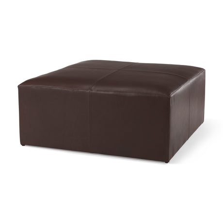 Minara 36L x 36W x 16H Square Dark Brown Leather Wrapped Ottoman from Mercana - Luna Furniture