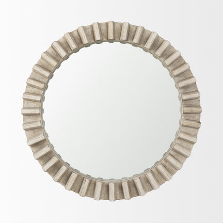 Sprocket Mirror 35" Round Natural Brown Wood Frame Mirror from Mercana - Luna Furniture
