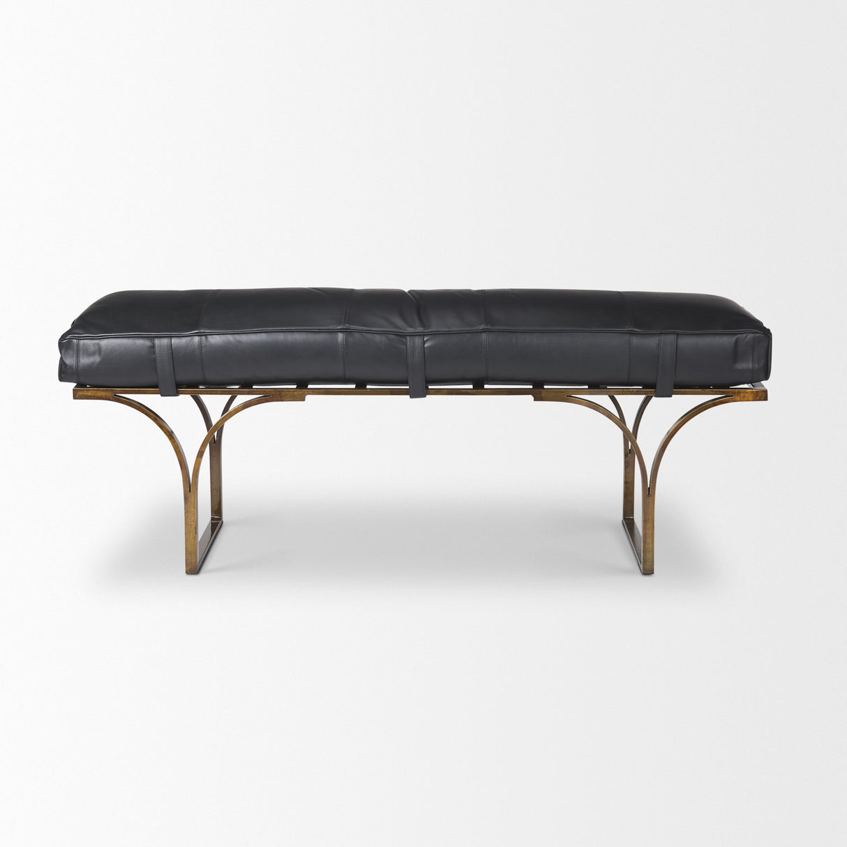 Jessie 55L x 16W Black Leather Seat W/Gold Metal Base Accent Bench from Mercana - Luna Furniture