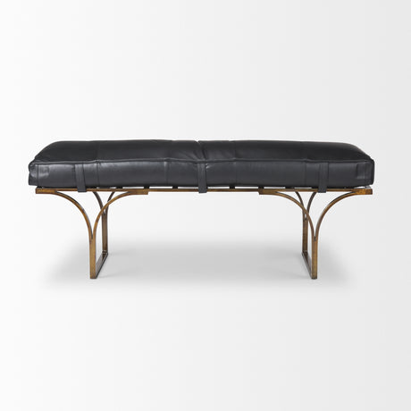 Jessie 55L x 16W Black Leather Seat W/Gold Metal Base Accent Bench from Mercana - Luna Furniture