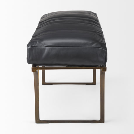 Jessie 55L x 16W Black Leather Seat W/Gold Metal Base Accent Bench from Mercana - Luna Furniture
