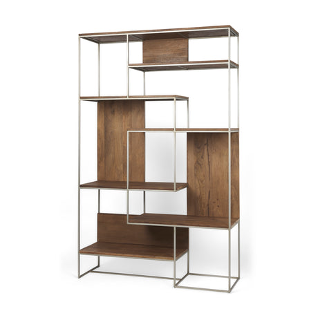 Morris III 47.25 X 15 X 75.5 Brown Wood and Silver Metal Frame 6 Shelf Shelving Unit from Mercana - Luna Furniture