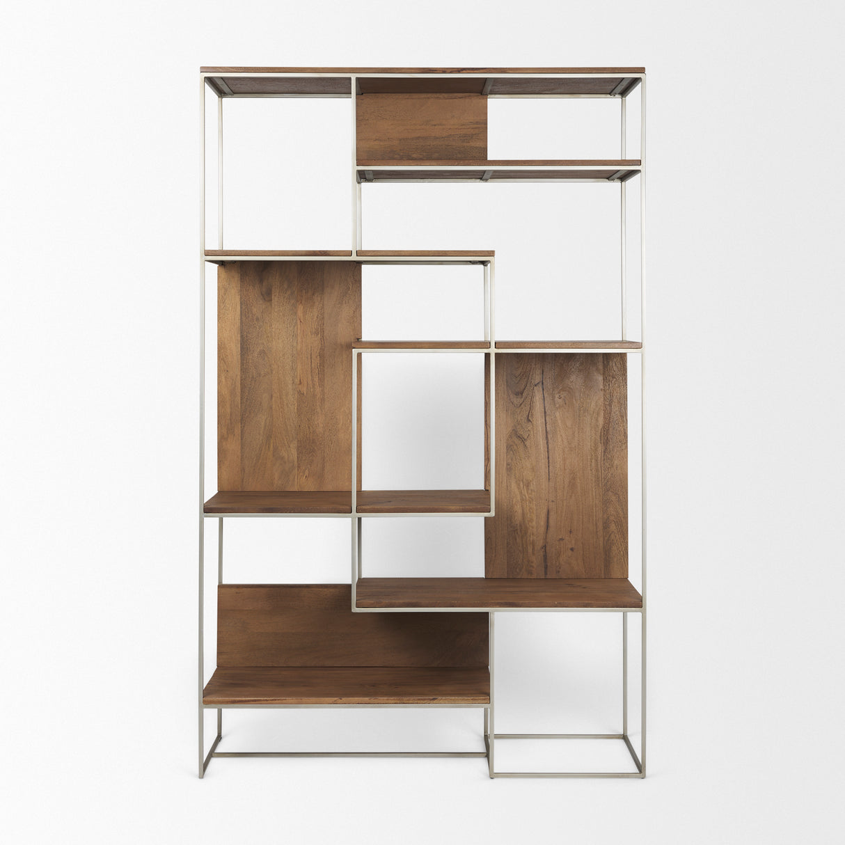 Morris III 47.25 X 15 X 75.5 Brown Wood and Silver Metal Frame 6 Shelf Shelving Unit from Mercana - Luna Furniture
