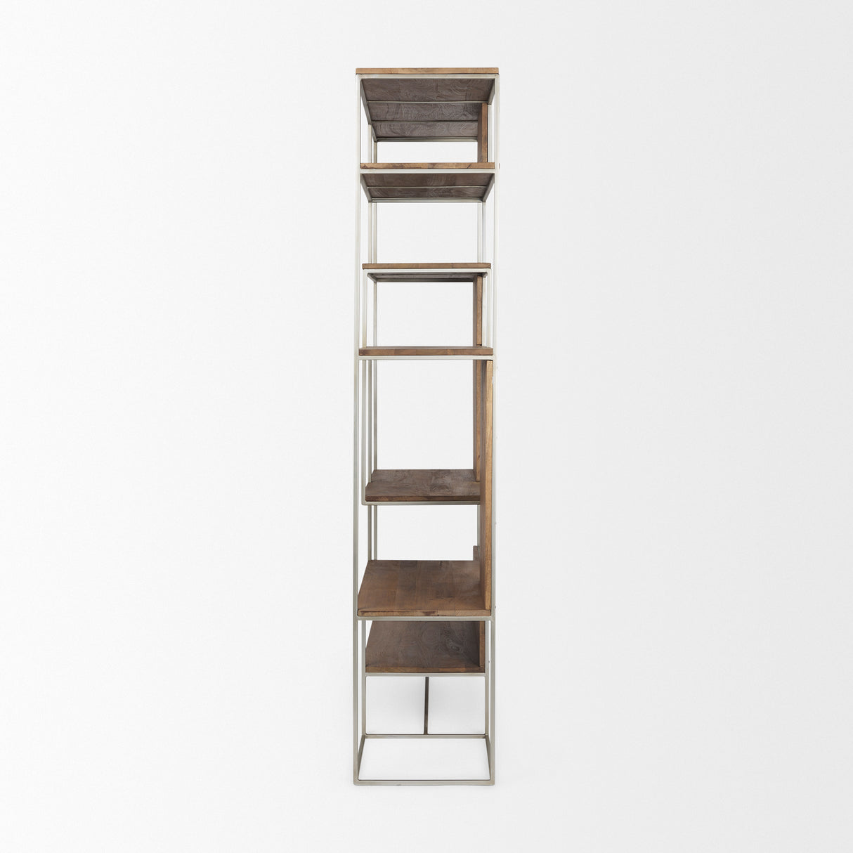 Morris III 47.25 X 15 X 75.5 Brown Wood and Silver Metal Frame 6 Shelf Shelving Unit from Mercana - Luna Furniture