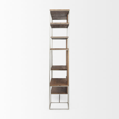 Morris III 47.25 X 15 X 75.5 Brown Wood and Silver Metal Frame 6 Shelf Shelving Unit from Mercana - Luna Furniture