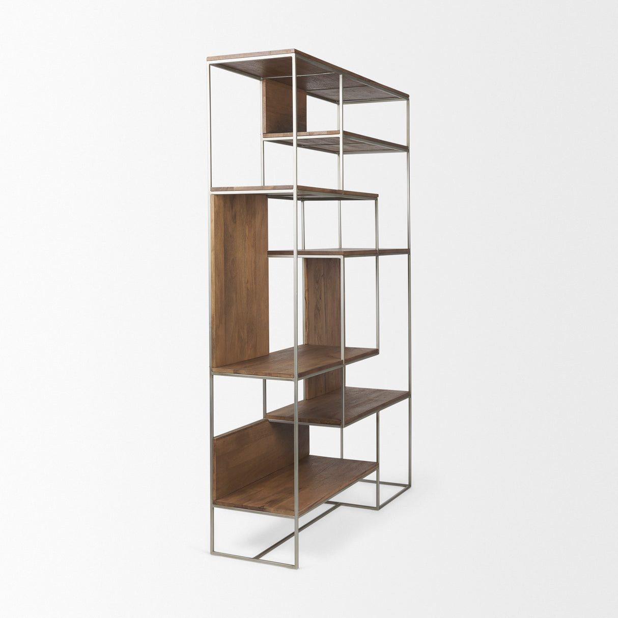 Morris III 47.25 X 15 X 75.5 Brown Wood and Silver Metal Frame 6 Shelf Shelving Unit from Mercana - Luna Furniture