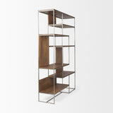 Morris III 47.25 X 15 X 75.5 Brown Wood and Silver Metal Frame 6 Shelf Shelving Unit from Mercana - Luna Furniture