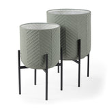 Mabel Set of Two 15.4 x 24.8 Green Top W/ Black Iron Base Plant Stands from Mercana - Luna Furniture