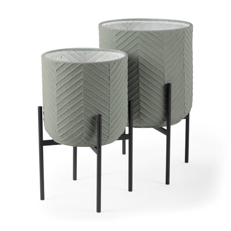 Mabel Set of Two 15.4 x 24.8 Green Top W/ Black Iron Base Plant Stands from Mercana - Luna Furniture