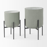 Mabel Set of Two 15.4 x 24.8 Green Top W/ Black Iron Base Plant Stands from Mercana - Luna Furniture