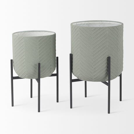 Mabel Set of Two 15.4 x 24.8 Green Top W/ Black Iron Base Plant Stands from Mercana - Luna Furniture