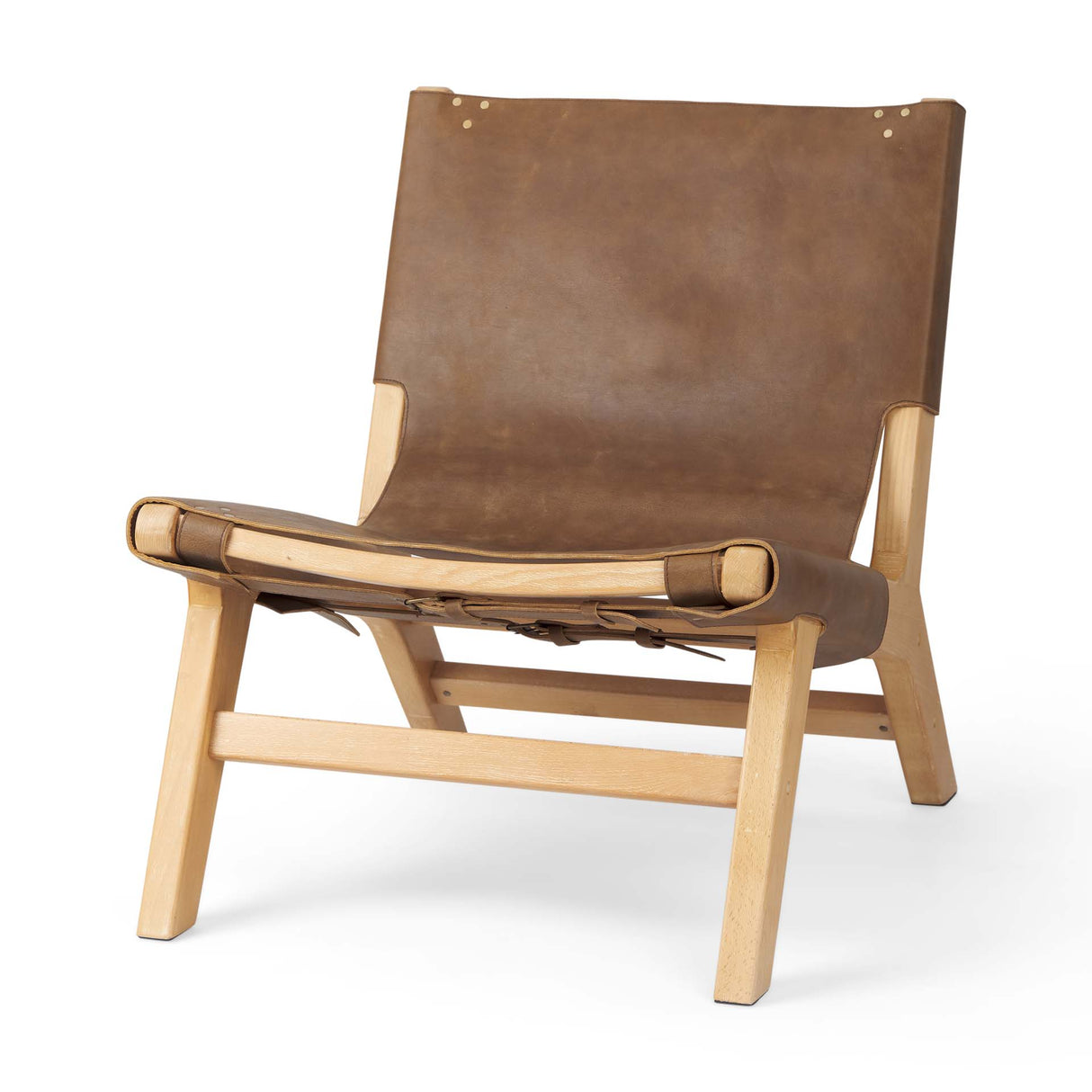 Elodie 24.4L x 33.9W x 30.7H Brown Leather W/Natural Beech Wood Frame Accent Chair from Mercana - Luna Furniture