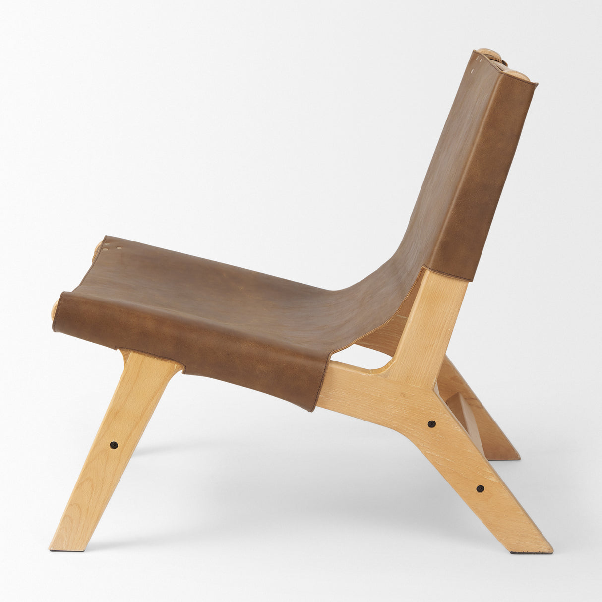 Elodie 24.4L x 33.9W x 30.7H Brown Leather W/Natural Beech Wood Frame Accent Chair from Mercana - Luna Furniture