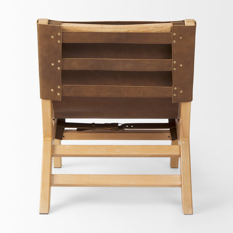 Elodie 24.4L x 33.9W x 30.7H Brown Leather W/Natural Beech Wood Frame Accent Chair from Mercana - Luna Furniture