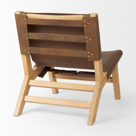 Elodie 24.4L x 33.9W x 30.7H Brown Leather W/Natural Beech Wood Frame Accent Chair from Mercana - Luna Furniture