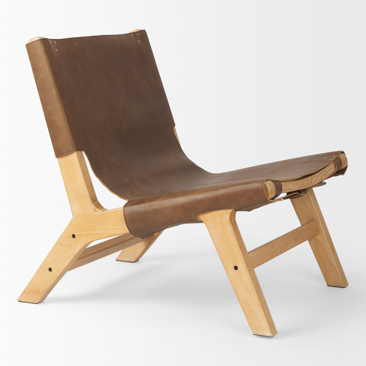Elodie 24.4L x 33.9W x 30.7H Brown Leather W/Natural Beech Wood Frame Accent Chair from Mercana - Luna Furniture