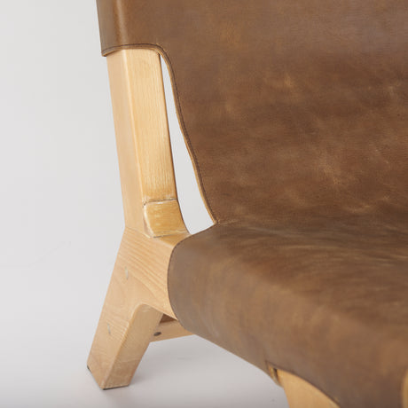 Elodie 24.4L x 33.9W x 30.7H Brown Leather W/Natural Beech Wood Frame Accent Chair from Mercana - Luna Furniture