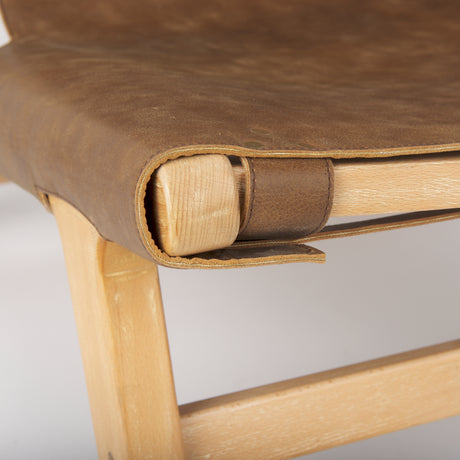 Elodie 24.4L x 33.9W x 30.7H Brown Leather W/Natural Beech Wood Frame Accent Chair from Mercana - Luna Furniture
