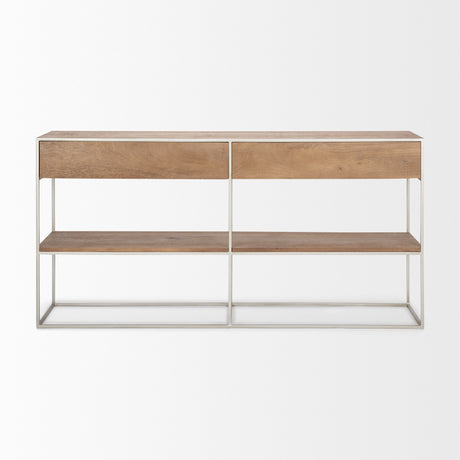 Morris I 63L x 15W x 31H Brown Wood w/ Silver Metal Frame 2 Drawer Console Table from Mercana - Luna Furniture
