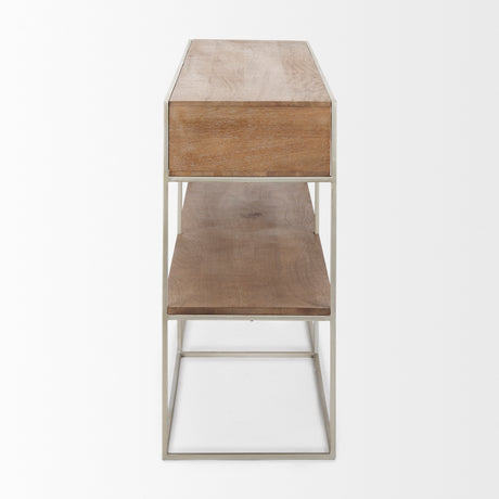Morris I 63L x 15W x 31H Brown Wood w/ Silver Metal Frame 2 Drawer Console Table from Mercana - Luna Furniture
