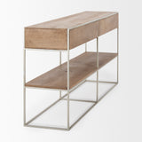 Morris I 63L x 15W x 31H Brown Wood w/ Silver Metal Frame 2 Drawer Console Table from Mercana - Luna Furniture